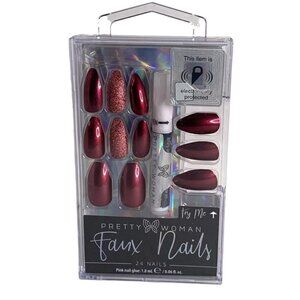 Pretty Woman Faux Nails 24 Set With Glue Deep Wine Color Almond Tip Glue Include